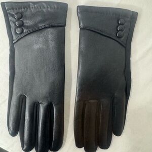Alqqas Women's Leather Gloves Warm Lining Winter Button Decoration  L/XL